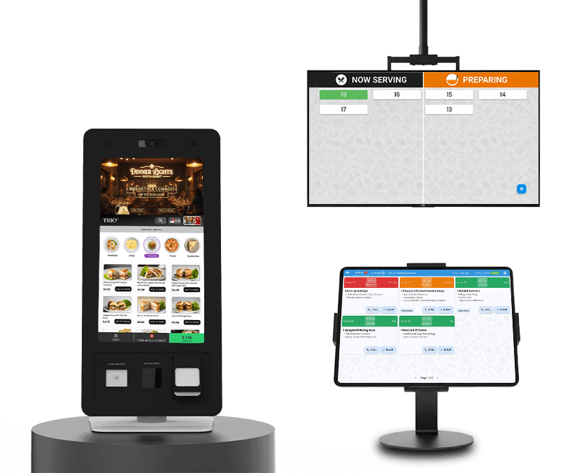 TRIO Dining Solution Kiosk, Kitchen Display System, Customer Display System