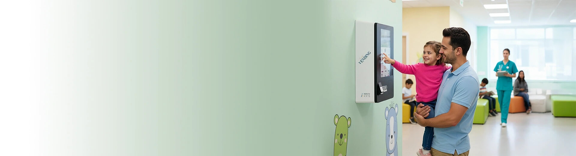 TRIO Compact Wall Mounted - Dad & Girl Purchasing on TRIO Vending Machine