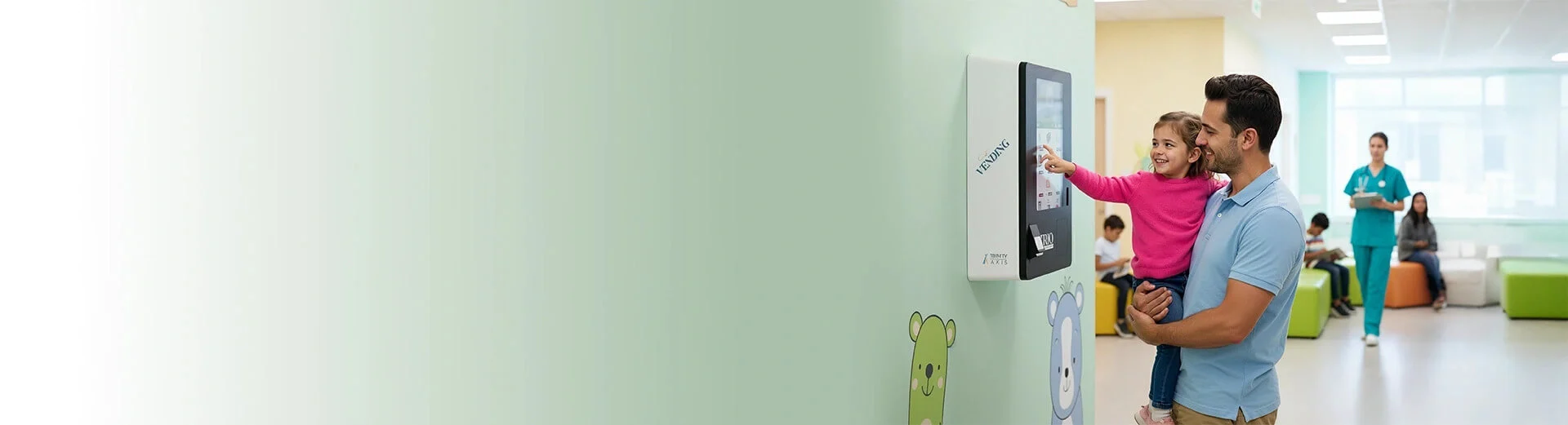 TRIO Compact Wall Mounted - Dad & Girl Purchasing on TRIO Vending Machine