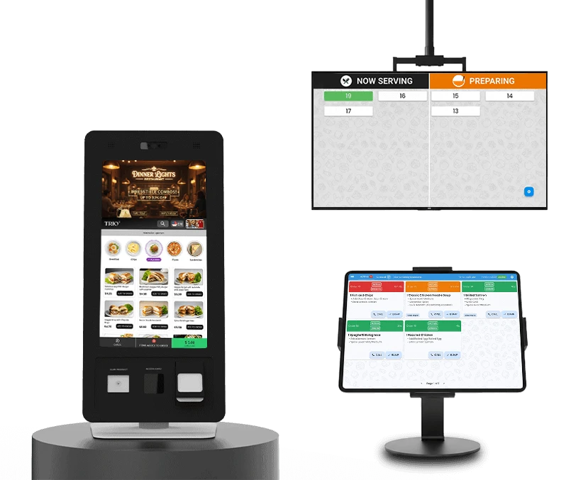 TRIO Dining Solution Kiosk, Kitchen Display System, Customer Display System